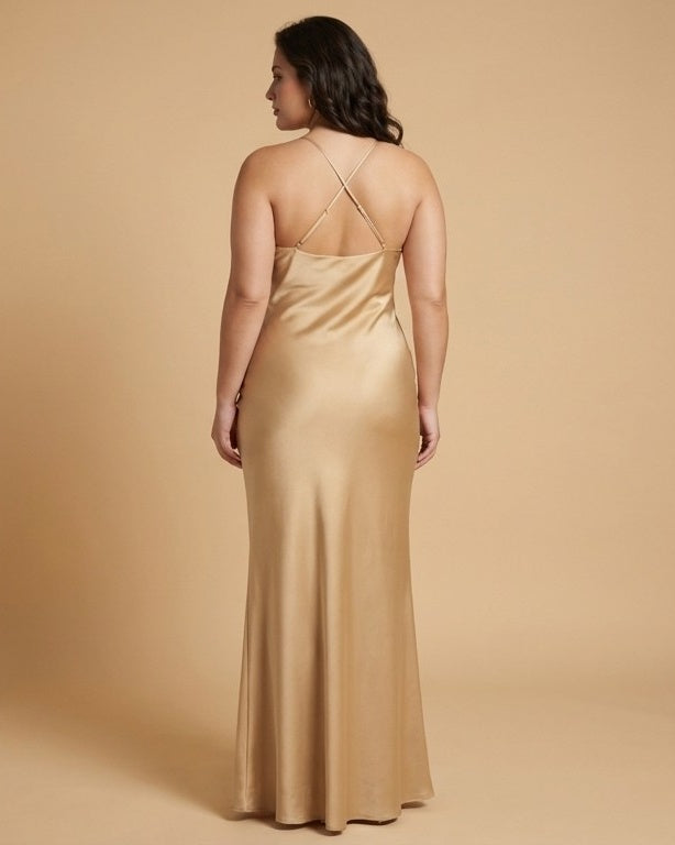 Silvarelle Luxe Sheath Plus Size Bridesmaid Dress with Stretch Satin Fabric for Weddings - N0362