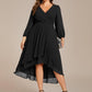 Plus Size Chiffon A-Line 3/4 Sleeves Asymmetrical Hem Wedding Guest Dress
