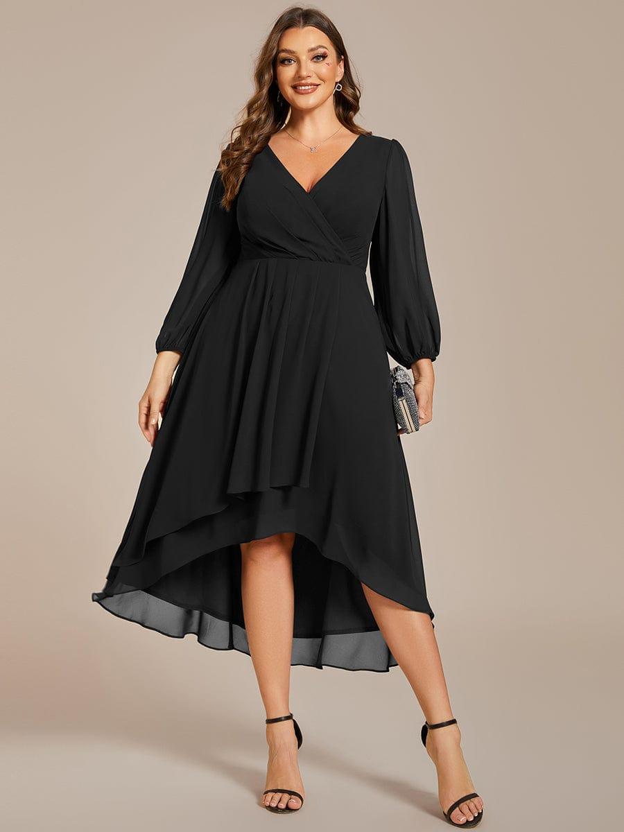 Plus Size Chiffon A-Line 3/4 Sleeves Asymmetrical Hem Wedding Guest Dress