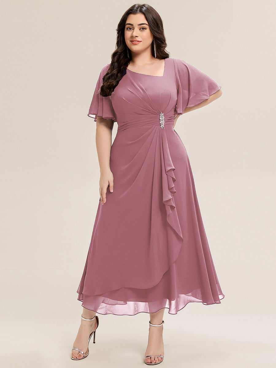 Plus Size Chiffon Ruffle Sleeve Formal Dress