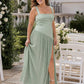 Plus Size Bridesmaid Dress with Pleated Satin and Lace Up Open Back