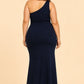 Plus Size One Shoulder Maxi Bridesmaid Dress with Fan Pleats and Elegant Fit