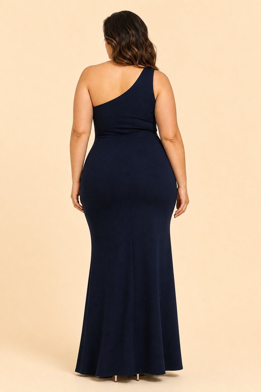 Plus Size One Shoulder Maxi Bridesmaid Dress with Fan Pleats and Elegant Fit