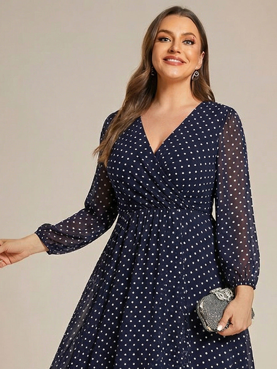 Plus Size Chiffon A-Line 3/4 Sleeves Asymmetrical Hem Wedding Guest Dress