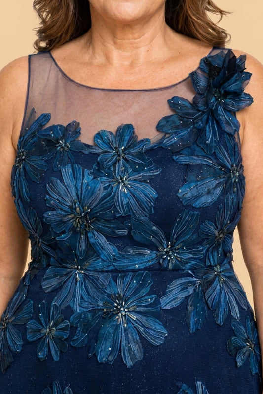 Graceful A-Line Plus Size Mother of the Bride Gown Floral Embroidery and Dimensional 3D Flowers