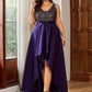 High Low Sleeveless Plus Size Dresses With Sequin for Evening