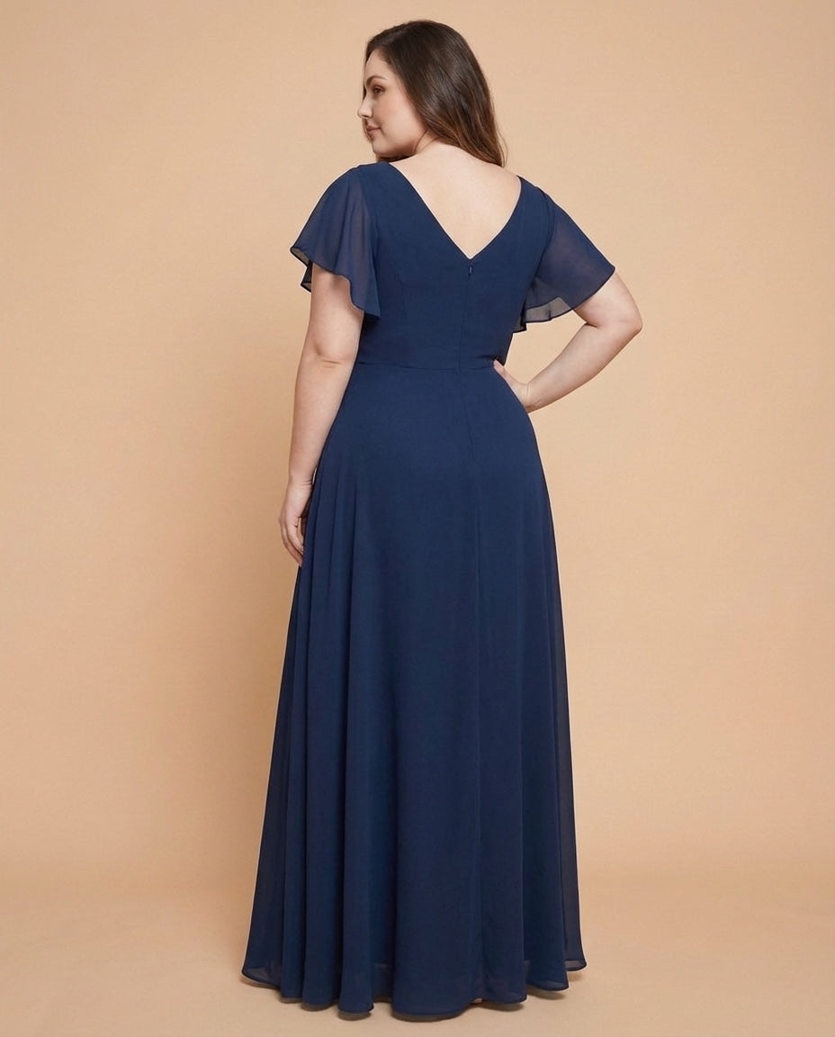 Avenleigh Elegant Plus Size Chiffon A-Line Bridesmaid Gown Flowy Skirt - N0335