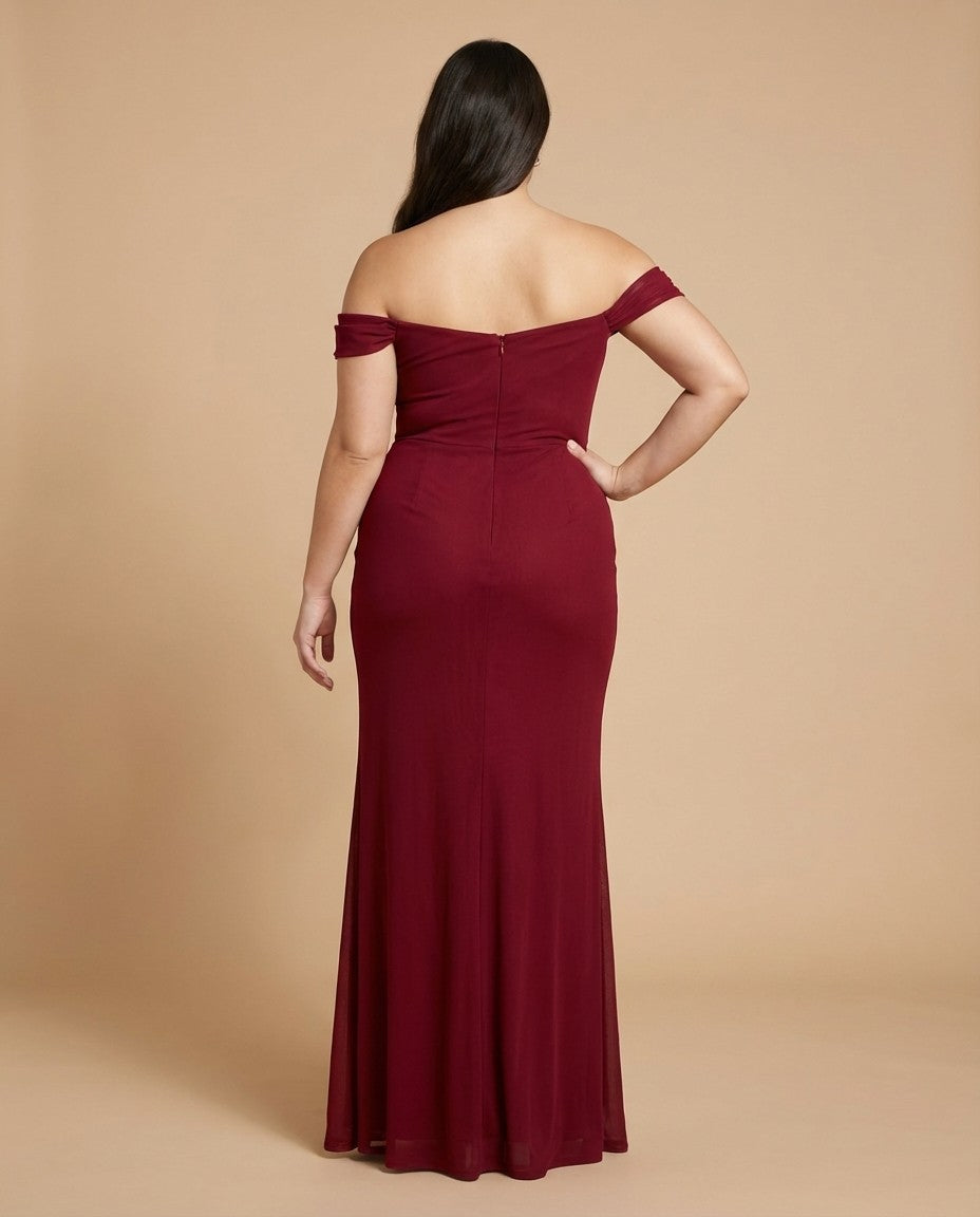 Elanthia Elegant Stretch Mesh Plus Size Bridesmaid Dress for Weddings - N0348