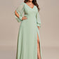Plus Size Open Lantern Sleeve A-Line Bridesmaid Dress