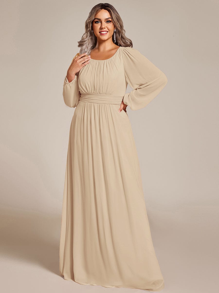 Plus Size See-Through Puff Sleeve Chiffon Mother Dress