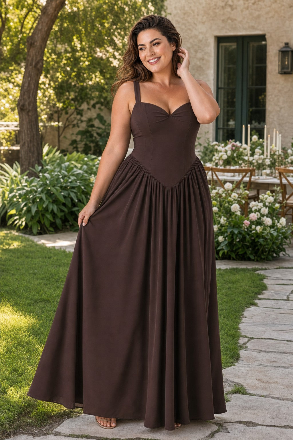 Elegant A Line Chiffon Gown with Adjustable Lace Up Corset Back