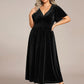 Plus Size A-line V-Neck Short Sleeve Pleated Velvet Fall Wedding Guest Dress