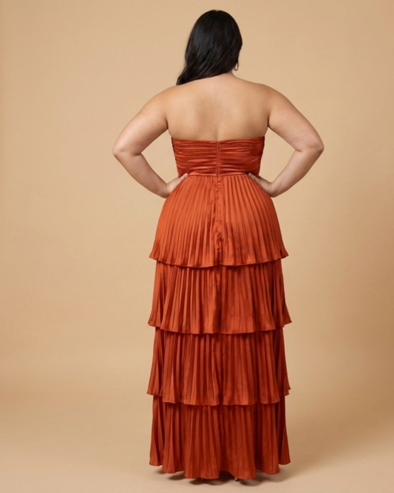 Chantarae  Satin Charmeuse A-Line Plus Size Bridesmaid Dress with Delicate Ruffles for Wedding Parties -N0386