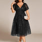 Plus Size Sparkly A-Line Midi Tulle Formal Wedding Guest Dress with Leaf Sequin