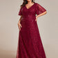 Plus Size See-Through Short Sleeves Maxi Sequin Formal Evening Dress