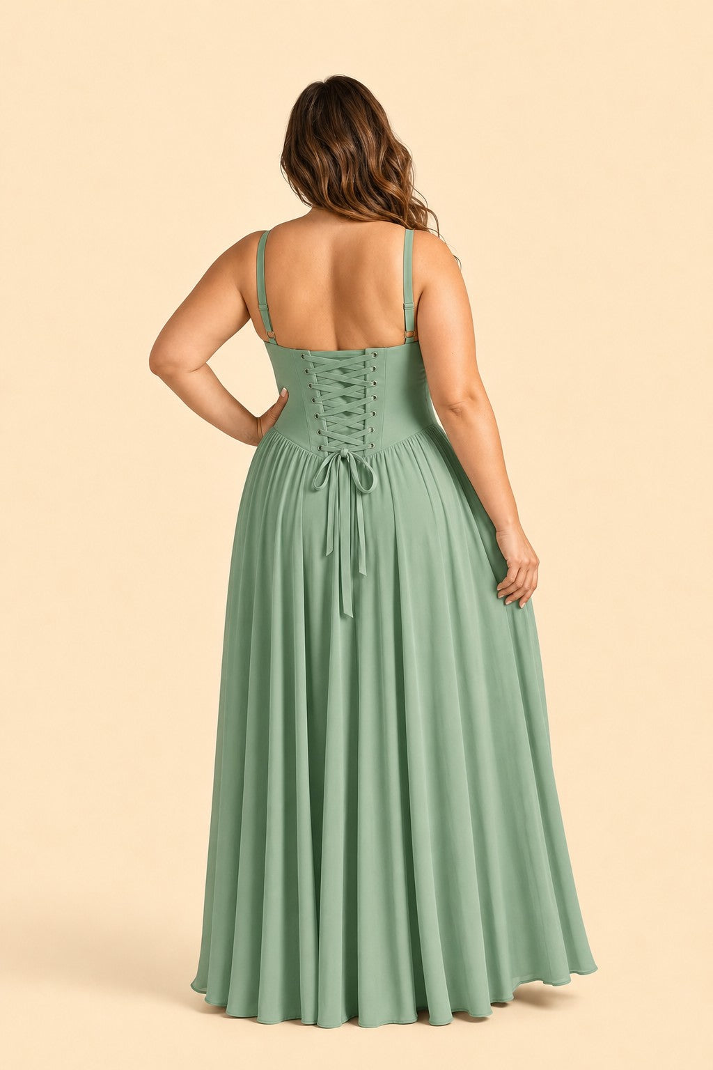 Elegant A Line Chiffon Gown with Adjustable Lace Up Corset Back