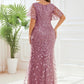 Fashion Plus Size V Neck Mermaid Sequin & Tulle Evening Dress