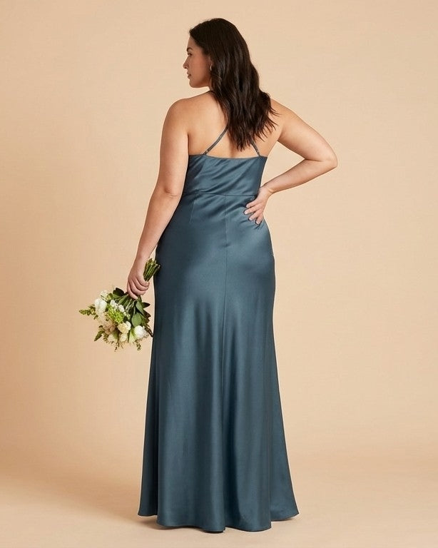 Silvarelle Romantic Plus Size Sheath Satin Bridesmaid Dress with Smooth Finish for Wedding - N0358