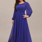 Plus Size See-Through Puff Sleeve Chiffon Mother Dress
