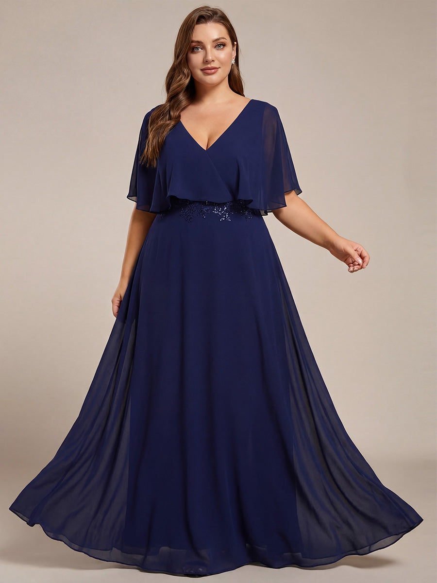 Plus Size Chiffon Formal Maxi Dress with Batwing Sleeves