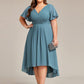 Plus Size Double V-Neck Ruffles Sleeve Chiffon Midi Wedding Guest Dress