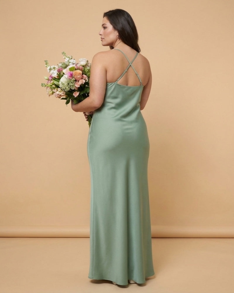 Silvarelle Modern Plus Size Sheath Bridesmaid Dress in Stretch Satin for Formal Wedding -N0357