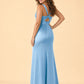 Plus Size Mermaid Bridesmaid Dress with Ruched Waist Detail and Elegant Open Back Design