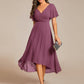 Plus Size Double V-Neck Ruffles Sleeve Chiffon Midi Wedding Guest Dress