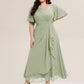 Plus Size Chiffon Ruffle Sleeve Formal Dress