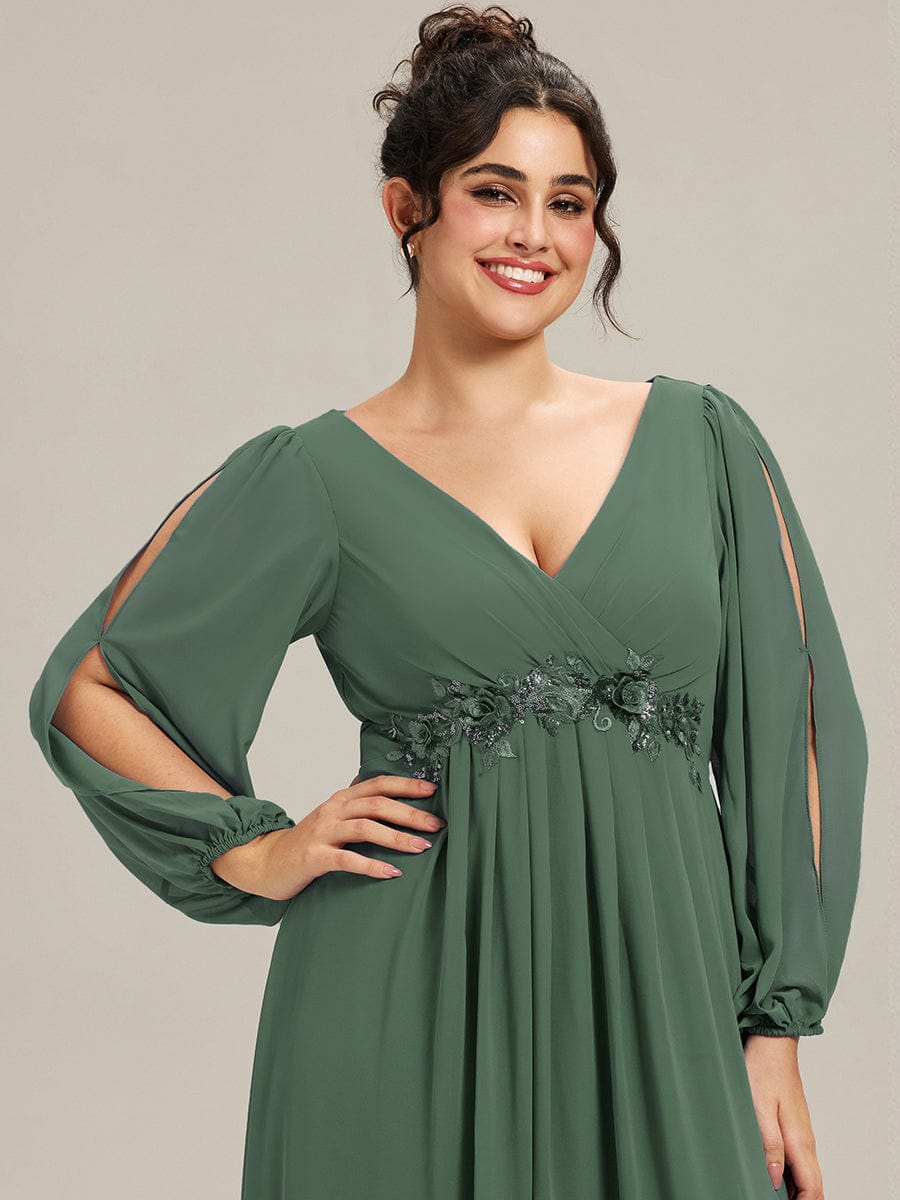 Stylish Plus Size Chiffon Formal Evening Dresses with Long Lantern Sleeves