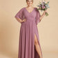 Petaline Romantic Plus Size A-Line Bridesmaid Dress with V-Neck Pleated Chiffon - for Weddings N0301