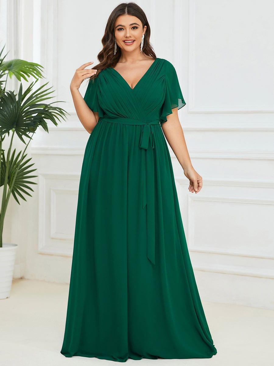 Plus Size Pleated Tie-Waist Chiffon Bridesmaid Dress