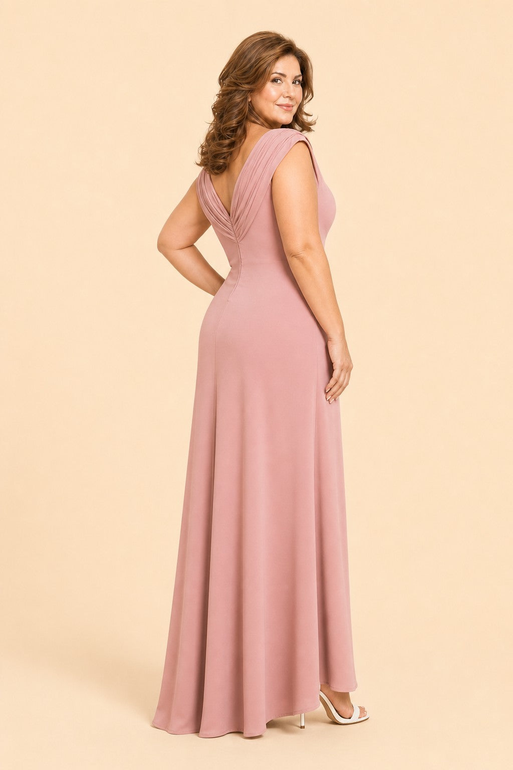 Plus Size Mother of the Chiffon Evening Gown with Cross Pleating and Rhinestone Waist Detail