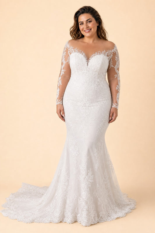 Romantic Floor-Length Tulle Wedding Gown with Sheer Lace and Train