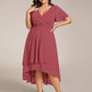 Plus Size Chiffon Short Sleeves Pleated V-Neck A-Line Midi Wedding Guest Dress