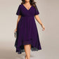 Plus Size Chiffon Short Sleeves Pleated V-Neck A-Line Midi Wedding Guest Dress