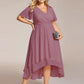 Plus Size Chiffon Short Sleeves Pleated V-Neck A-Line Midi Wedding Guest Dress
