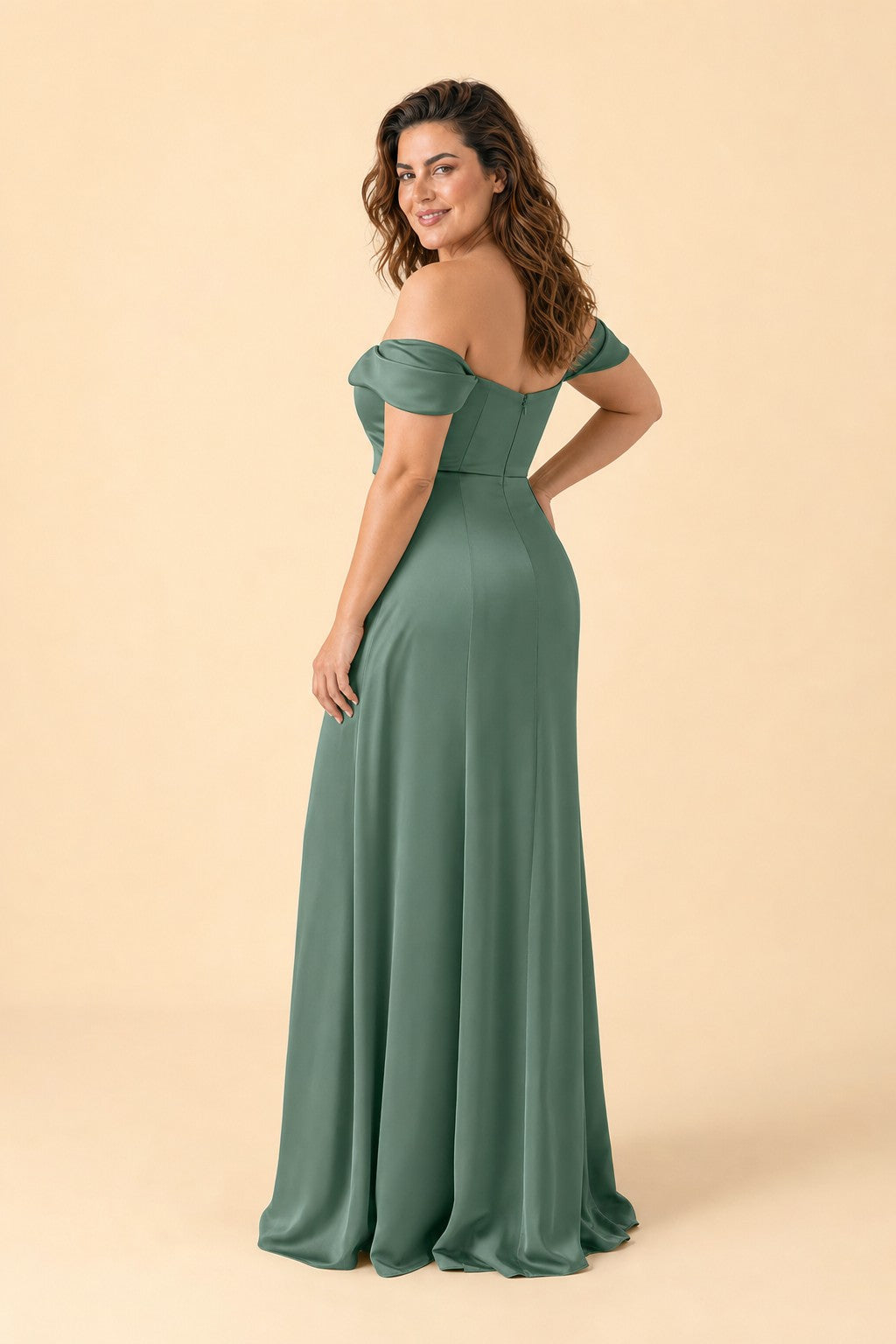 Plus Size Mermaid Bridesmaid Dress with Corset Bodice and Slit