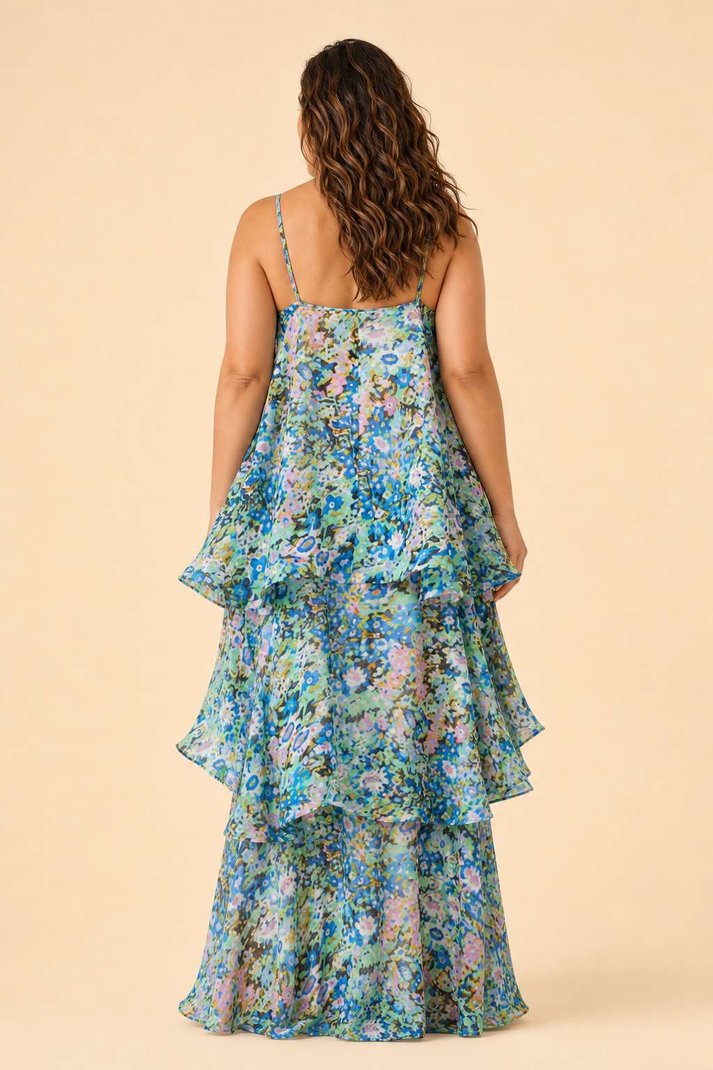 Romantic Floral A-Line Bridesmaid Dress with Flowing Tiered Skirt