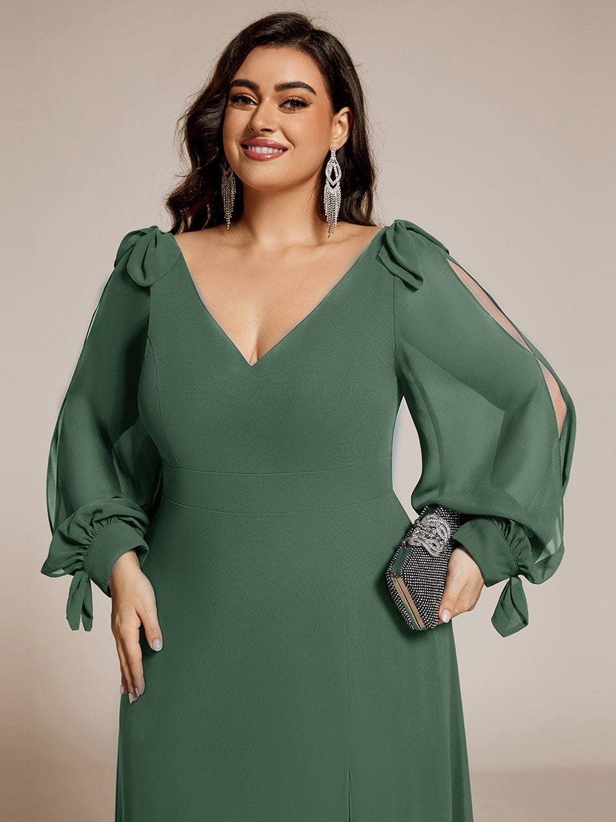 Plus Size Open Lantern Sleeve A-Line Bridesmaid Dress