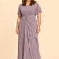 Plus Size A-Line Mother of the Bride Dress with Pleated Chiffon Flutter Sleeves