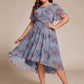 Plus Size Pleated Round Neckline A-Line Midi Chiffon Wedding Guest Dress