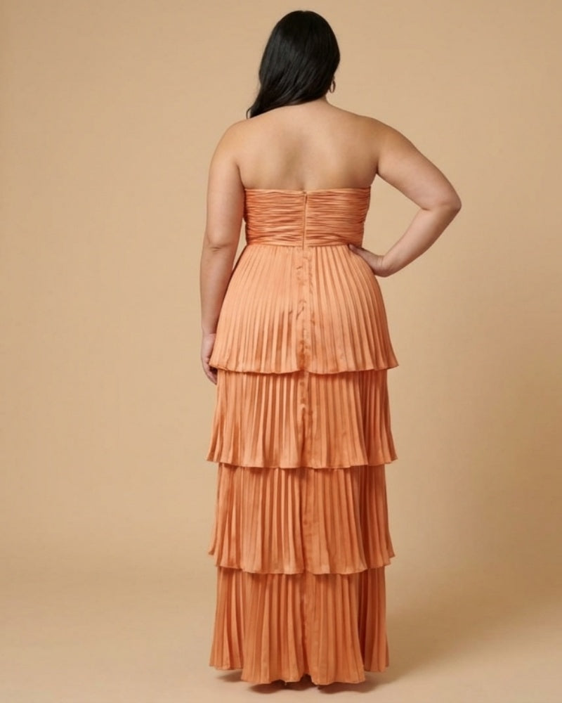 Chantarae  Satin Charmeuse A-Line Plus Size Bridesmaid Dress with Delicate Ruffles for Wedding Parties -N0386