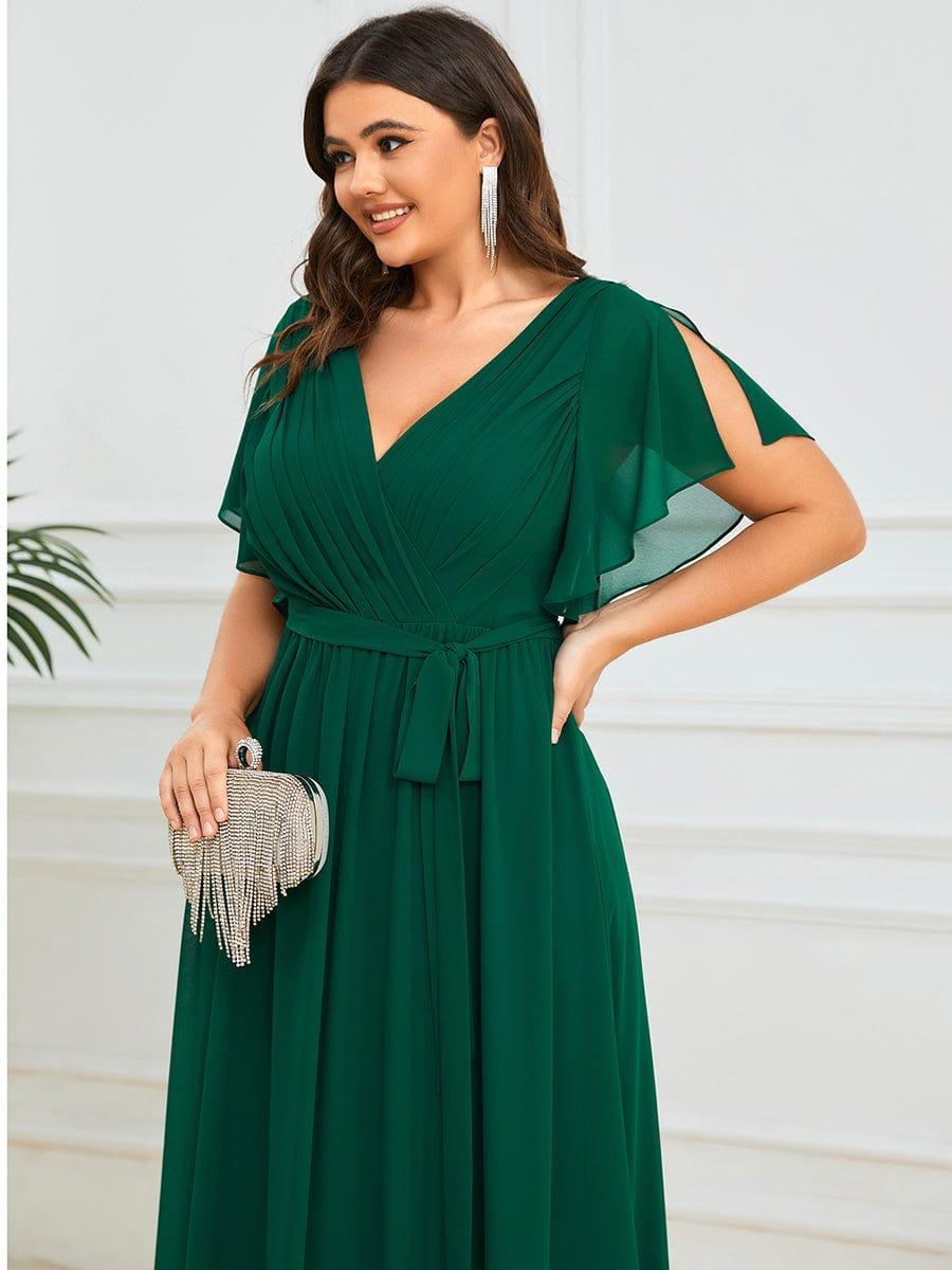 Plus Size Pleated Tie-Waist Chiffon Bridesmaid Dress