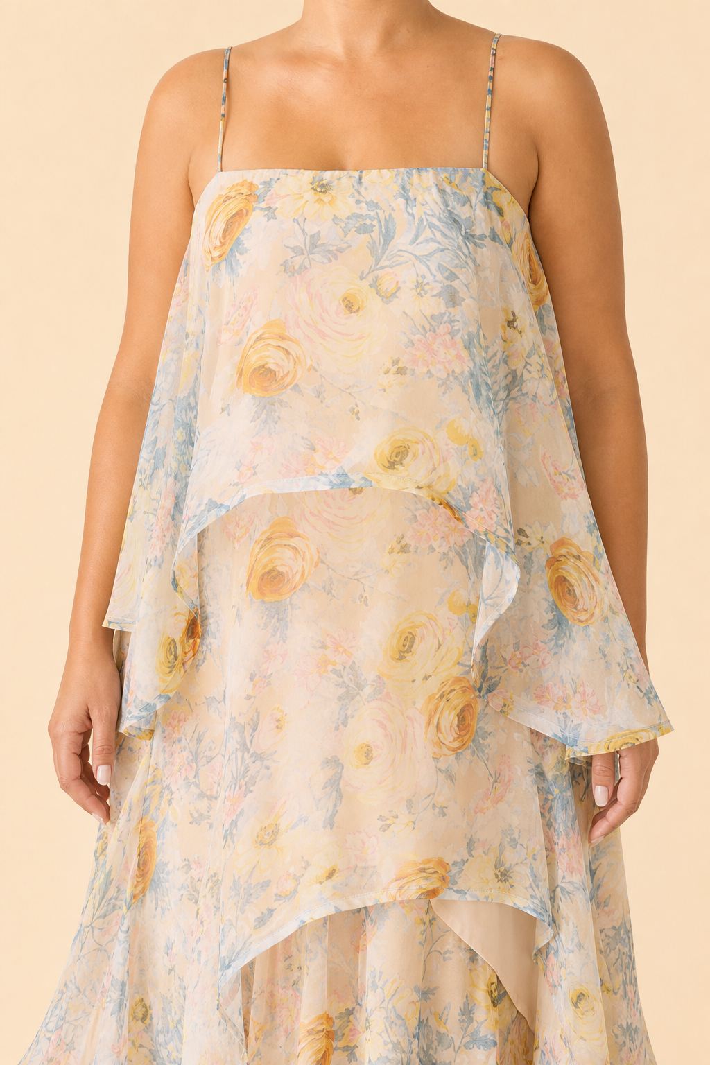 Romantic Floral A-Line Bridesmaid Dress with Flowing Tiered Skirt