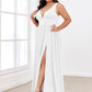 Plus Size Sleeveless V-Neck Empire Waist High Slit Floor-Length Evening Dress