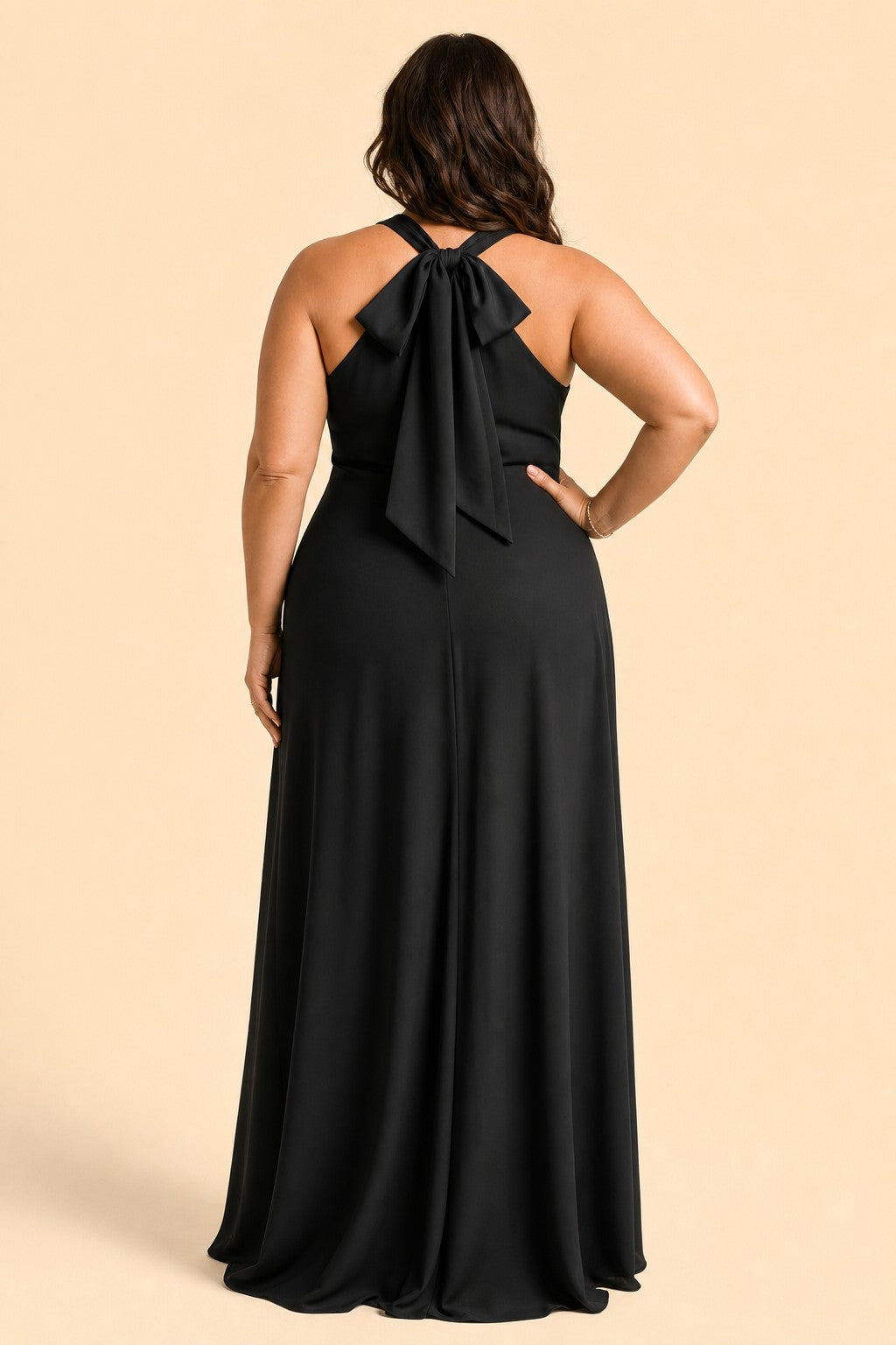 Elegant Plus Size Halter Neck Stretch Satin Bridesmaid Dress