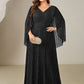 Plus Size Glittery Empire Waist Batwing Sleeve Evening Dress