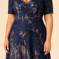 Floral Embroidered A-Line Mother Dress with Lace Detail and Short Sleeves