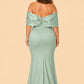 Elegant Plus Size Bridesmaid Dress with Off Shoulder Bow Detail and Slit